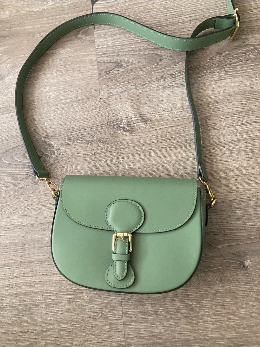 Green Leather Crossbody Bag with Gold Buckle